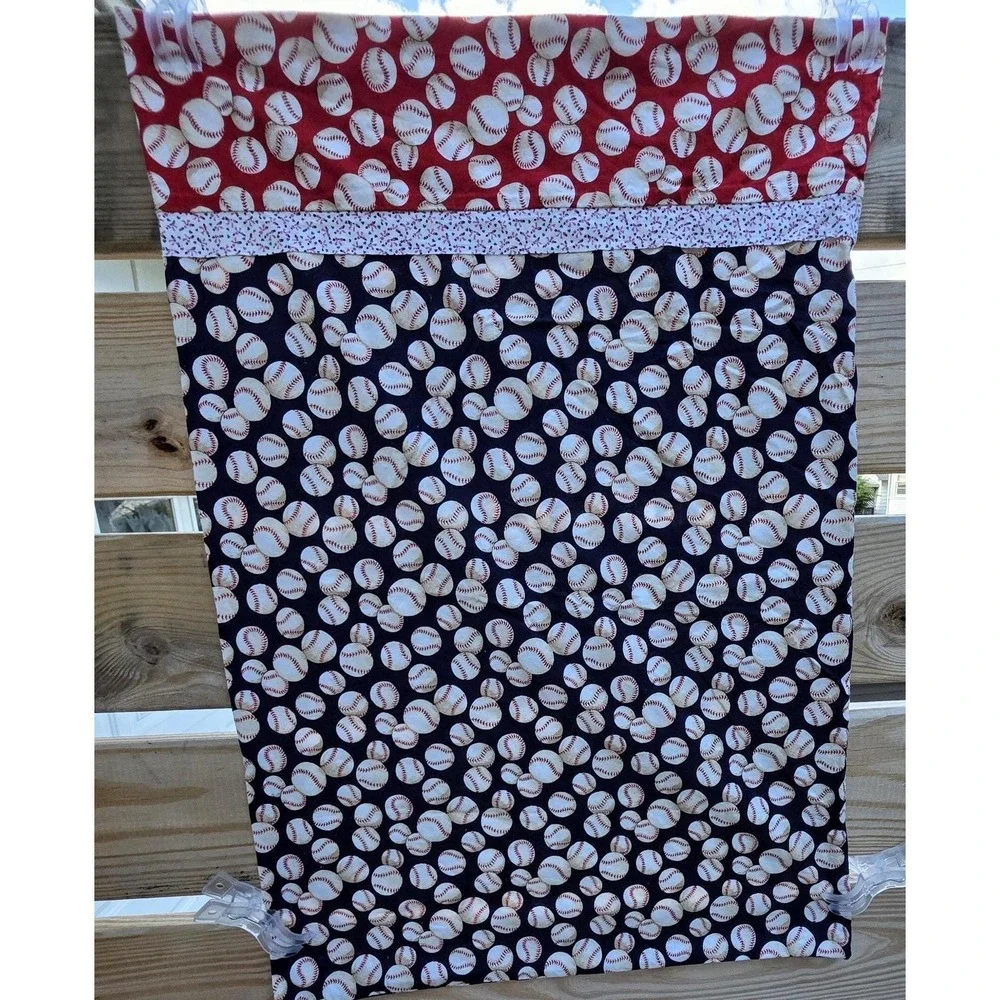 Handmade Baseball Pillowcase 28 x 19 Navy Red White Baseball Sports Theme Cotton